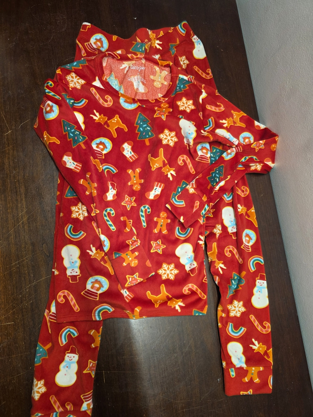 Cat & Jack Red Fleece Kids Pajama Set with Holiday Print